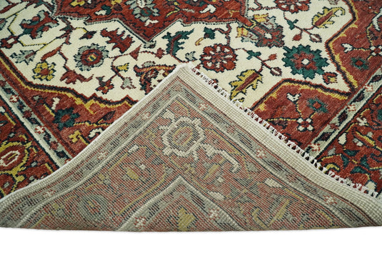 5x8, 6x9, 8x10, 9x12 and 10x14 Red and Ivory Hand Knotted Antique Turkish Large Traditional Vintage Wool Rug, Living Room Rug | CP89S