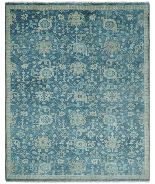 Vintage Antique Hand knotted Oushak Blue and Camel Wool Area Rug, 5x8, 6x9, 8x10, 9x12 and 10x14, Living Room Rug | CP8