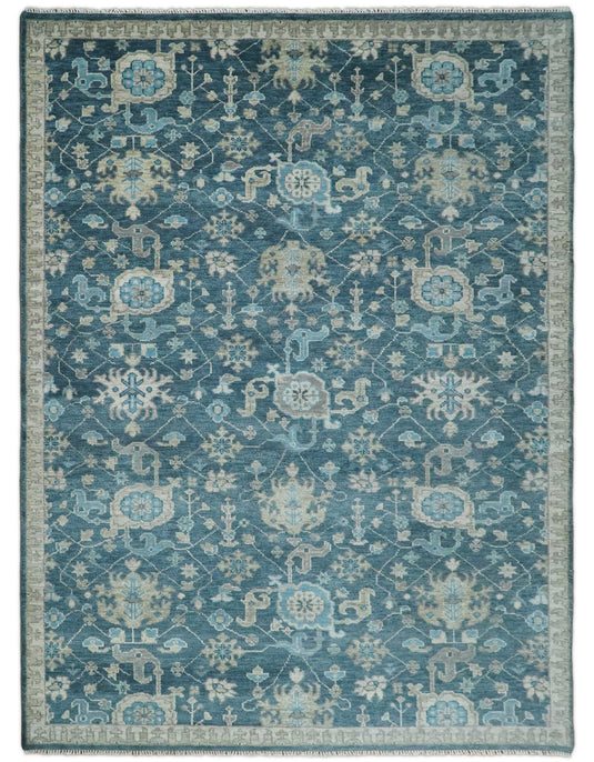 Vintage Antique Hand knotted Oushak Blue and Camel Wool Area Rug, 5x8, 6x9, 8x10, 9x12 and 10x14, Living Room Rug | CP8