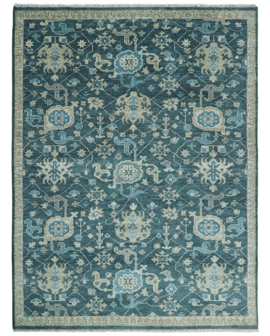 Vintage Antique Hand knotted Oushak Blue and Camel Wool Area Rug, 5x8, 6x9, 8x10, 9x12 and 10x14, Living Room Rug | CP8