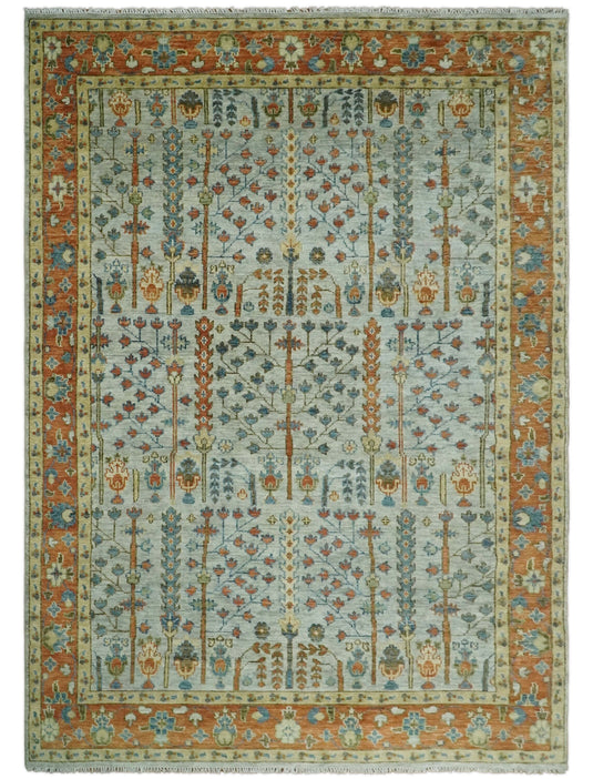 Blue and Rust, Tree of Life Vintage Persian Hand Knotted, Antique Turkish 5x8, 6x9, 8x10, 9x12, 10x14, 12x15 Wool Rug, Living Room | CP204