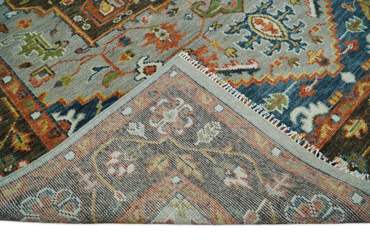 Antique Vintage Persian Brown and Blue Rug, Living Room and Bedroom Rug, 5x8, 6x9, 8x10, 9x12 and 10x14 Wool Rug, Khotan Samarkand Rug | 205