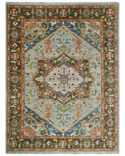 Antique Vintage Persian Brown and Blue Rug, Living Room and Bedroom Rug, 5x8, 6x9, 8x10, 9x12 and 10x14 Wool Rug, Khotan Samarkand Rug | 205