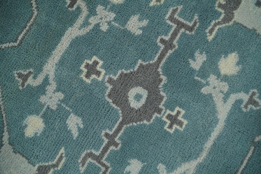 Hand Knotted 8x10 Vintage Oriental Traditional Blue and Ivory Wool Area Rug | CP217810