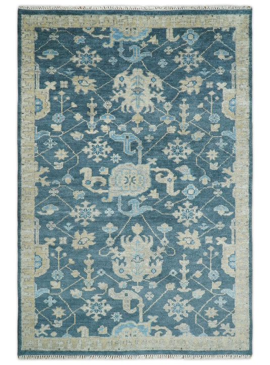 Vintage Antique Hand knotted Oushak Blue and Camel Wool Area Rug, 5x8, 6x9, 8x10, 9x12 and 10x14, Living Room Rug | CP8