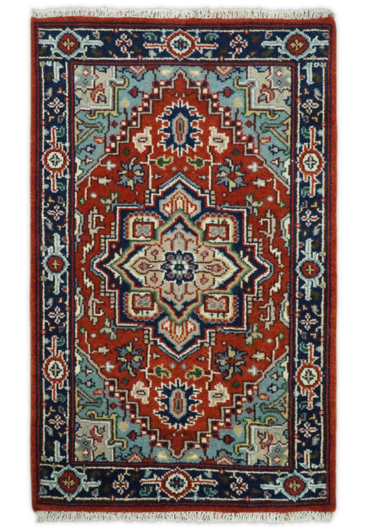 Antique Persian Heriz Serapi Rug, Rust and Blue Traditional Rug, Hand Knotted 3x5, 5x8, 6x9, 8x10, 9x12, Living Room and Bedroom Rug | CP190