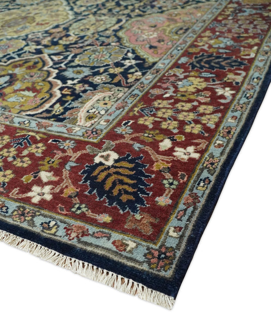 8x10 Fine Hand Knotted Navy Blue and Red Traditional Vintage Persian Style Serapi Heriz Antique Wool Rug, Living Room Rug | CP545810