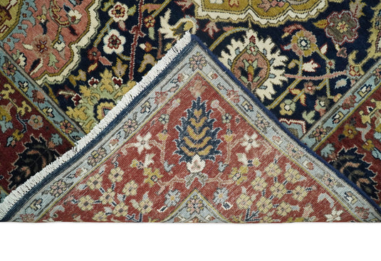 8x10 Fine Hand Knotted Navy Blue and Red Traditional Vintage Persian Style Serapi Heriz Antique Wool Rug, Living Room Rug | CP545810