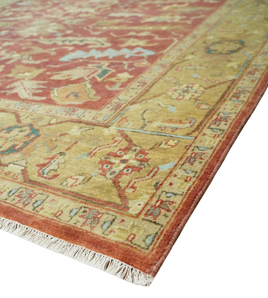 Hand Knotted Traditional 8x10 Rust and Beige  Antique Turkish Vintage Wool Rug, Living Room, Bedroom and Dinning Rug