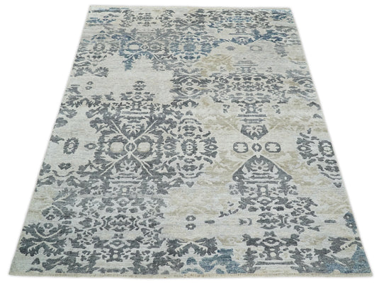 Traditional Hand Knotted Blue, Beige and Gray 8x10 Persian style Bamboo Silk Rug, Living Room and Bedroom Rug