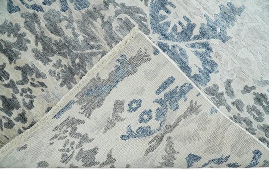 Traditional Hand Knotted Blue, Beige and Gray 8x10 Persian style Bamboo Silk Rug, Living Room and Bedroom Rug