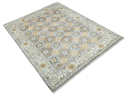 Traditional Hand Knotted Khottan Gray and Beige 8x10 Fine Vintage Persian Style Antique Silk Rug | CP536810