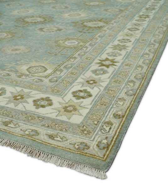 Traditional Hand Knotted Khottan Blue and Beige 8x10 Fine Vintage Persian Style Antique Silk Rug | CP535810