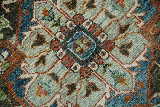 Antique Vintage Persian Brown and Blue Rug, Living Room and Bedroom Rug, 5x8, 6x9, 8x10, 9x12 and 10x14 Wool Rug, Khotan Samarkand Rug | 205