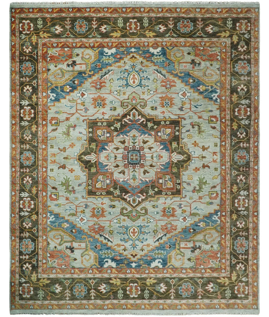 Antique Vintage Persian Brown and Blue Rug, Living Room and Bedroom Rug, 5x8, 6x9, 8x10, 9x12 and 10x14 Wool Rug, Khotan Samarkand Rug | 205