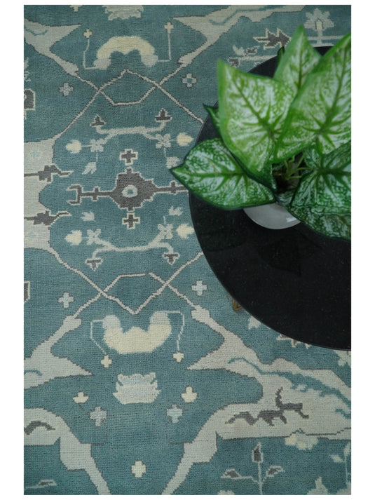 Hand Knotted 8x10 Vintage Oriental Traditional Blue and Ivory Wool Area Rug | CP217810