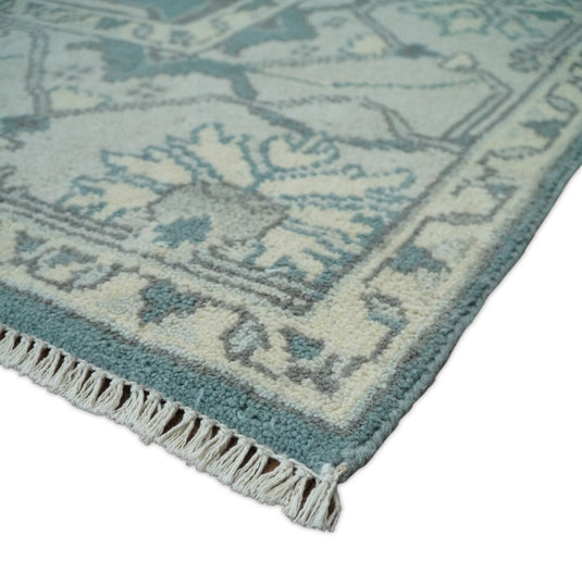 Hand Knotted 8x10 Vintage Oriental Traditional Blue and Ivory Wool Area Rug | CP217810