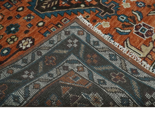 Rust Brown and Blue Hand Knotted 6x9, 8x10, 9x12 and 10x14 Vintage Antique Persian Wool Area Rug, Bedroom, Living Room and Bedroom - CP810