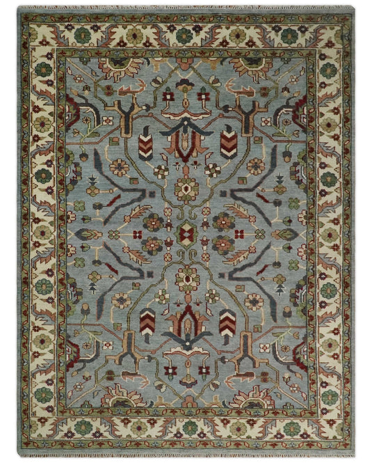 Turkish Wool Oushak Rug, Antique Blue and Beige Hand Knotted 6x9, 8x10, 9x12 and 10x14 Vintage , Bedroom, Living Room and Bedroom - CP790