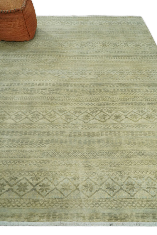 Antique faded 8x10 Vintage Traditional Tribal Brown and Beige Wool Area Rug, One of a kind dinning and living Room Rug