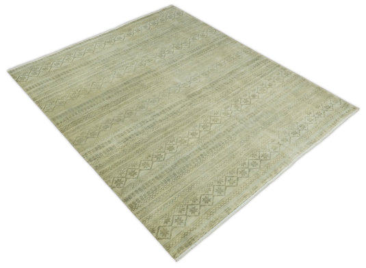 Antique faded 8x10 Vintage Traditional Tribal Brown and Beige Wool Area Rug, One of a kind dinning and living Room Rug