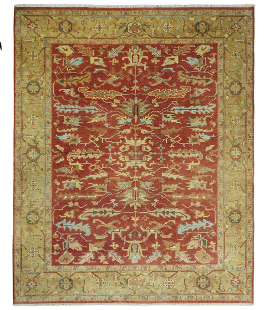 Hand Knotted Traditional 8x10 Rust and Beige  Antique Turkish Vintage Wool Rug, Living Room, Bedroom and Dinning Rug