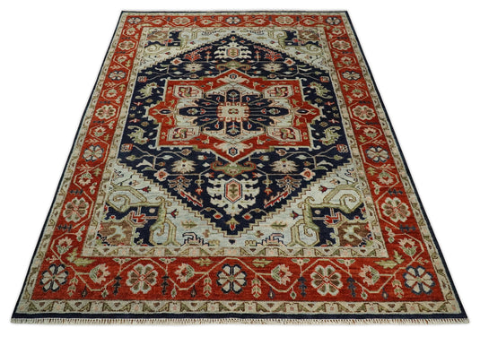 9x12 Large Vintage Persian Traditional Blue and Red Traditional Heriz Serapi Wool Rug | CP680912