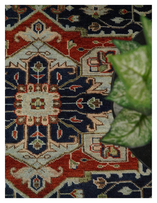 9x12 Large Vintage Persian Traditional Blue and Red Traditional Heriz Serapi Wool Rug | CP680912