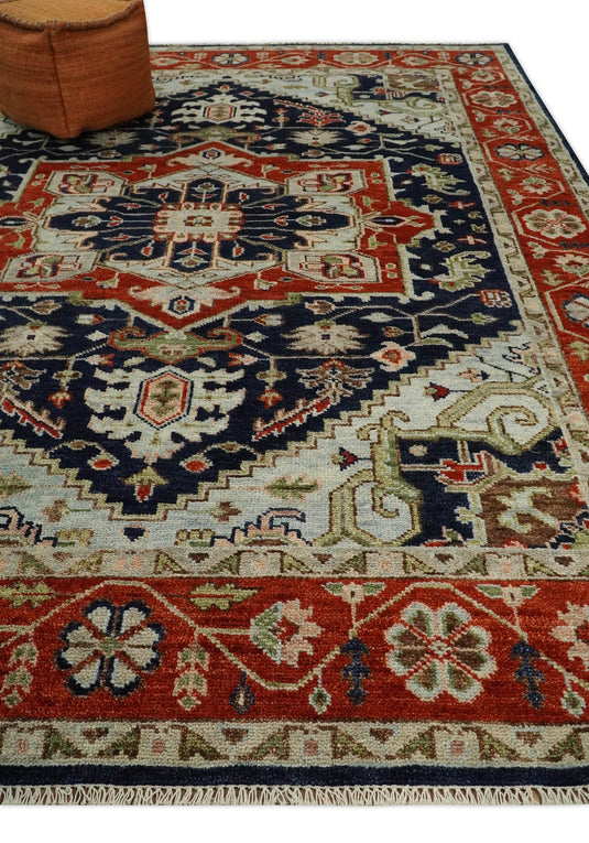 9x12 Large Vintage Persian Traditional Blue and Red Traditional Heriz Serapi Wool Rug | CP680912