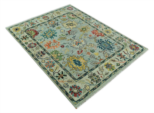 Hand Knotted Traditional Persian 5x8, 6x9, 8x10, 9x12 and 10x14 Blue and Beige Vibrant Turkish Oushak Area Rug | CP423