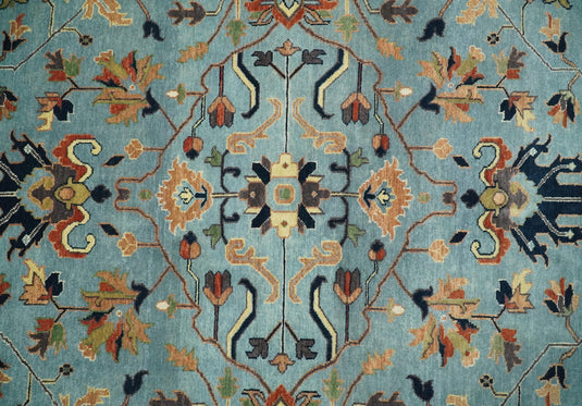 8x10 Fine Hand Knotted Blue and Ivory Traditional Vintage Persian Style Serapi Heriz Antique Wool Rug, Living Room Rug | CP540810