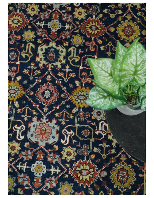 Traditional 8x10 Fine Hand Knotted Blue and Ivory Vintage Persian Style Antique Wool Rug | CP528810