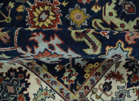 Traditional 8x10 Fine Hand Knotted Blue and Ivory Vintage Persian Style Antique Wool Rug | CP528810