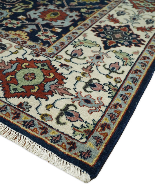 Traditional 8x10 Fine Hand Knotted Blue and Ivory Vintage Persian Style Antique Wool Rug | CP528810
