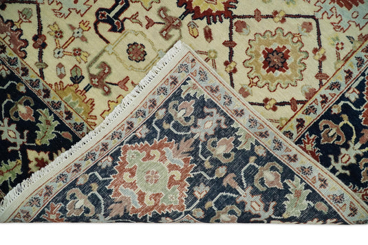 Traditional Vintage 8x10 Fine Hand Knotted Beige and Blue Persian Style Oushak Antique Wool Rug, Living Room and Bedroom Rug | CP525810