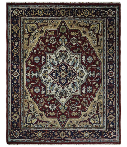 Traditional Hand Knotted Antique 8x10 Maroon and brown Persian Vintage Style Area Rug, Living Room, Bedroom and Dinning Rug | CP434810