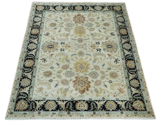 Traditional Fine Hand Knotted Large 9x12 Ivory and Black Vintage Style Mahal Antique Wool Rug, Living Room Rug | CP452912