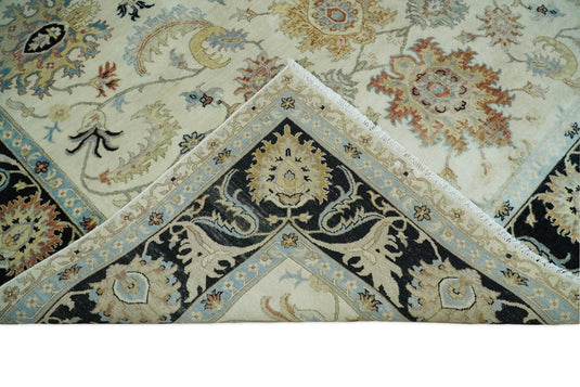 Traditional Fine Hand Knotted Large 9x12 Ivory and Black Vintage Style Mahal Antique Wool Rug, Living Room Rug | CP452912