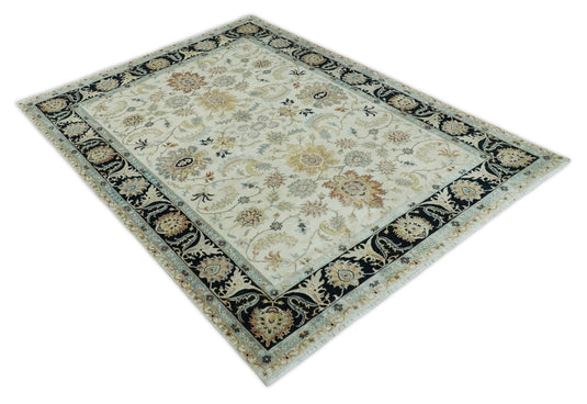 Traditional Fine Hand Knotted Large 9x12 Ivory and Black Vintage Style Mahal Antique Wool Rug, Living Room Rug | CP452912