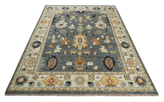 Traditional Hand Knotted 9x12 Gray, Gold and Ivory Oushak Persian Vintage Wool Rug | CP793912