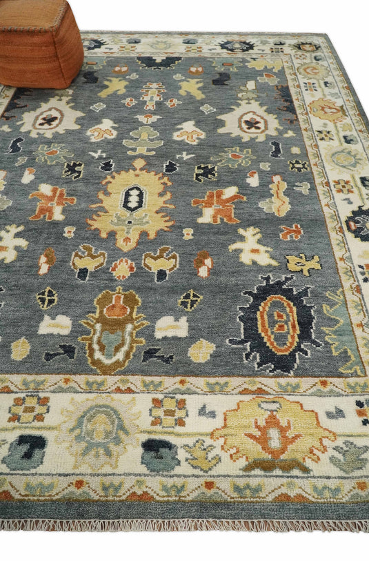 Traditional Hand Knotted 9x12 Gray, Gold and Ivory Oushak Persian Vintage Wool Rug | CP793912