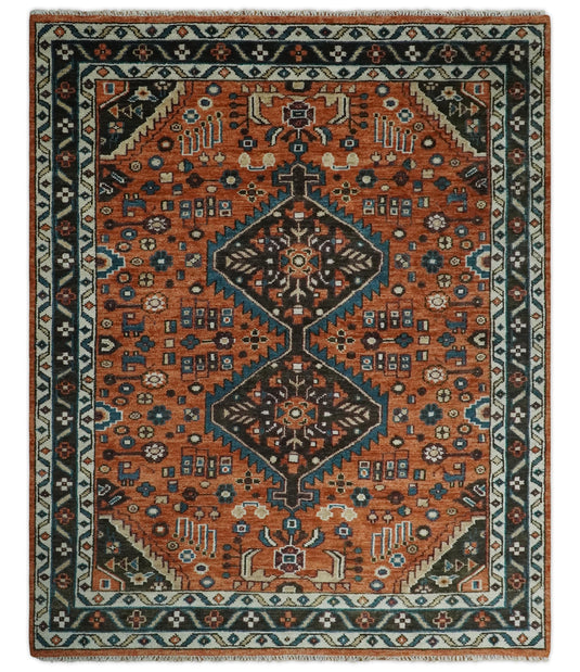 Rust Brown and Blue Hand Knotted 6x9, 8x10, 9x12 and 10x14 Vintage Antique Persian Wool Area Rug, Bedroom, Living Room and Bedroom - CP810