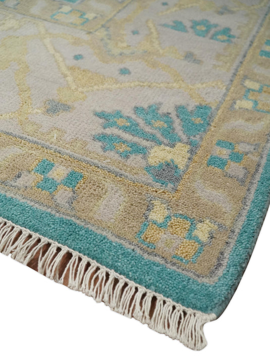 Traditional Hand knotted Oushak 8x10 Wool Persian Blue, Beige and Camel Area Rug | CP791810