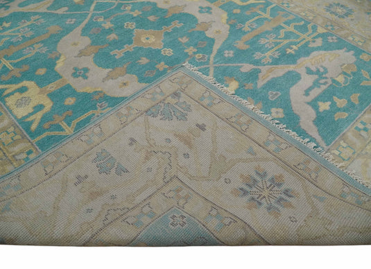 Traditional Hand knotted Oushak 8x10 Wool Persian Blue, Beige and Camel Area Rug | CP791810