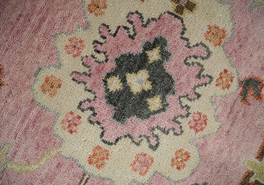 Traditional Hand knotted Oushak 9x12 Wool Persian Pink, Charcoal and Beige Vibrant Colorful Area Rug | CP792912