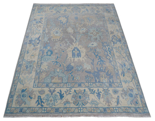 Traditional Hand knotted Oushak 8x10 Wool Lavender and Beige Vibrant Colorful Area Rug | CP761810