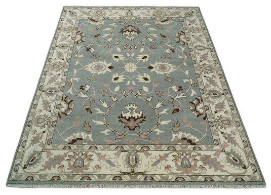 Silver and Beige 8x10 Hand Knotted Traditional Persian Oushak Wool Rug | CP760810