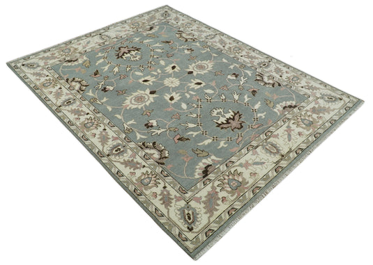 Silver and Beige 8x10 Hand Knotted Traditional Persian Oushak Wool Rug | CP760810