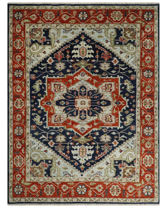 9x12 Large Vintage Persian Traditional Blue and Red Traditional Heriz Serapi Wool Rug | CP680912