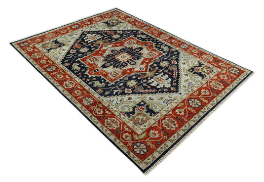 9x12 Large Vintage Persian Traditional Blue and Red Traditional Heriz Serapi Wool Rug | CP680912